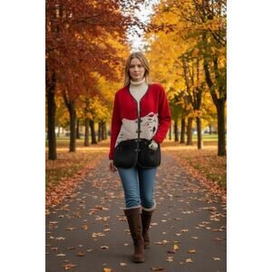 Vintage Wool Jacket Made in Italy Alpine Mountain Scene Embroidered Cardigan